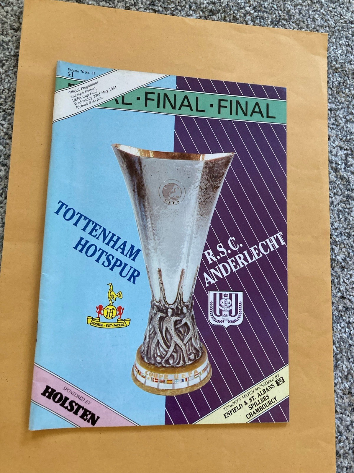 Tottenham v Anderlecht 1984 UEFA Cup Final Programme. for sale on Ebay