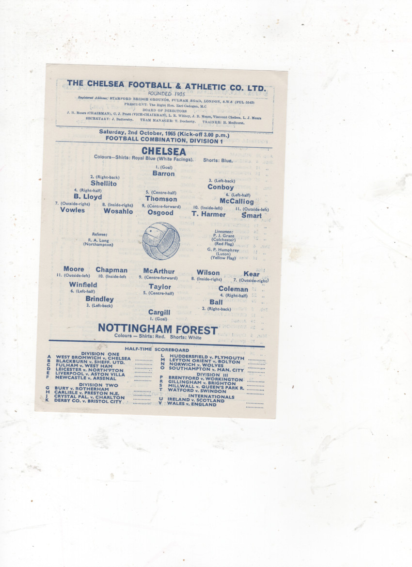 CHELSEA v NOTTINGHAM FOREST  (FOOTBALL COMBINATION) 1965/66 for sale on Ebay