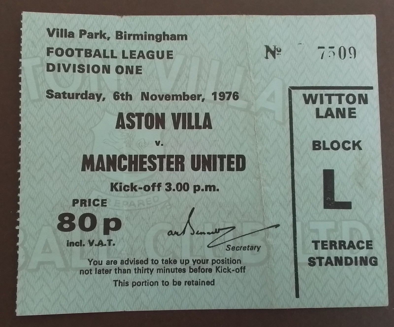 Aston Villa v Manchester United Division One 1976/7 for sale on Ebay