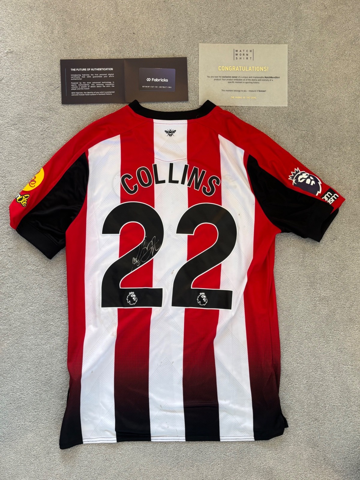 Nathan Collins signed match worn Brentford shirt for sale on Ebay
