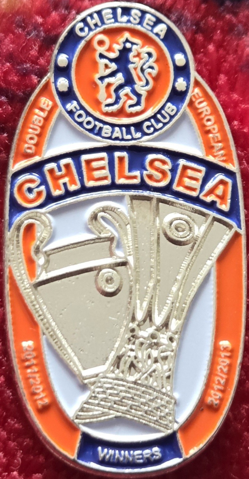 Chelsea FC Badge - CHELSEA - DOUBLE EUROPEAN WINNERS 2011/12 & 2012/13 for sale on Ebay