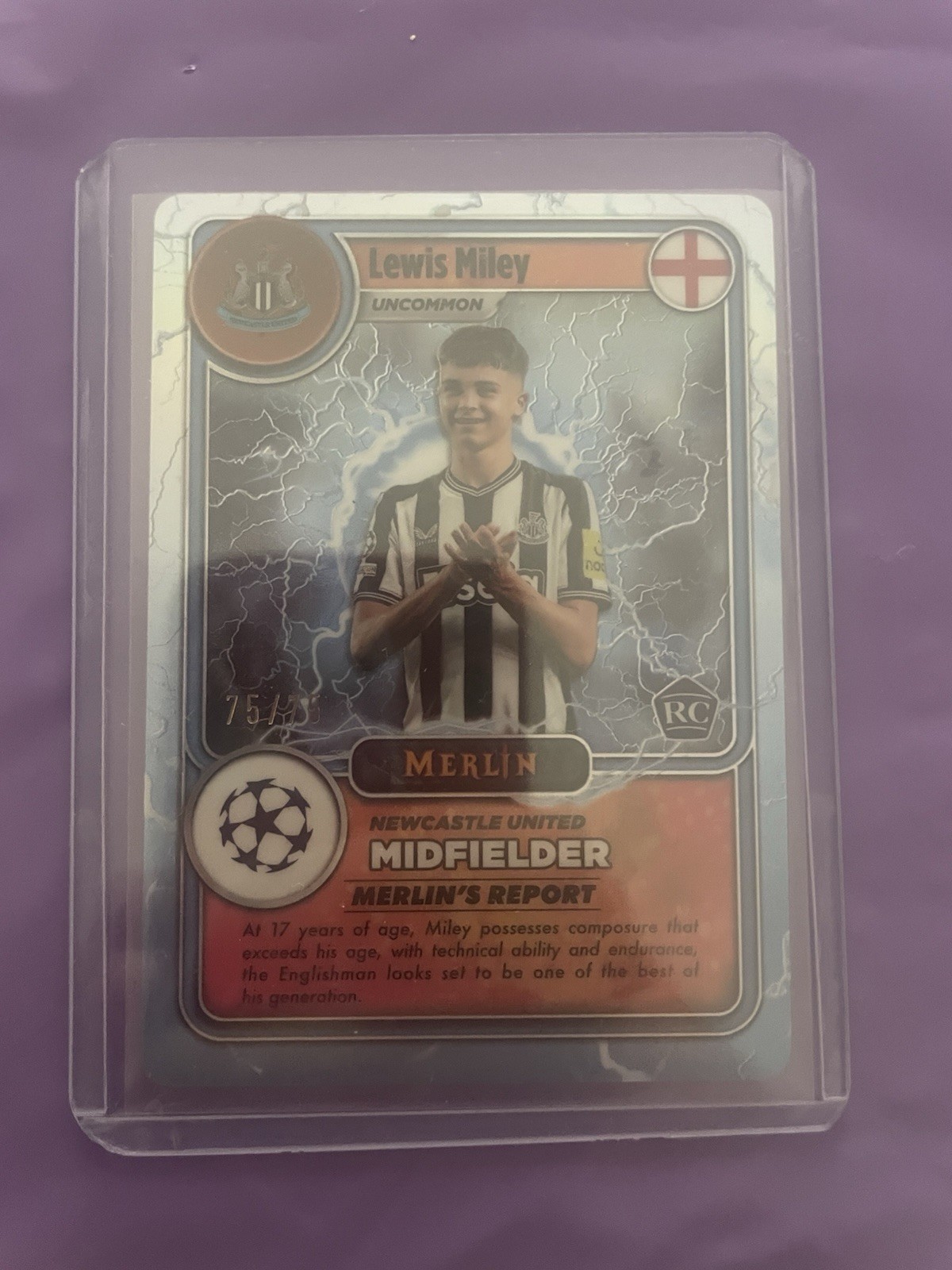 2023-24 Topps Merlin Lewis Miley Merlin's Gamers Refractor SP Newcastle RC /75 for sale on Ebay