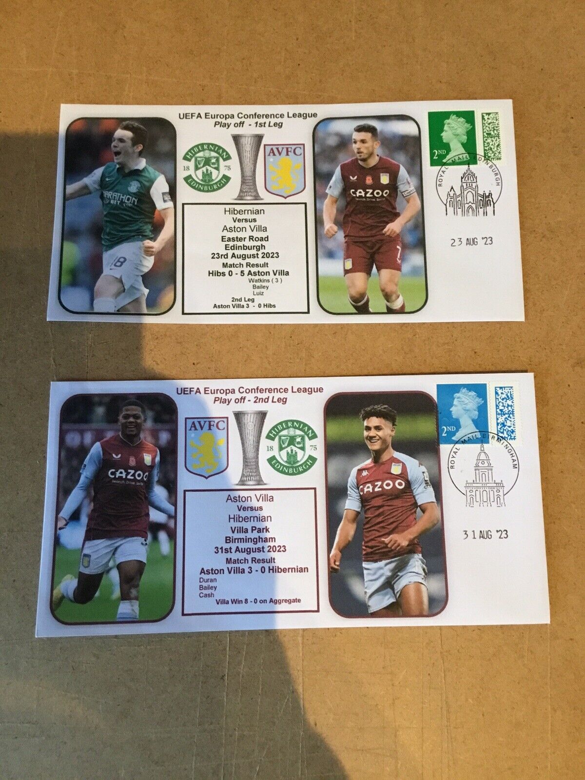 Hibernian v Aston Villa Conference League Home/Away ties First Day Covers 2023 for sale on Ebay