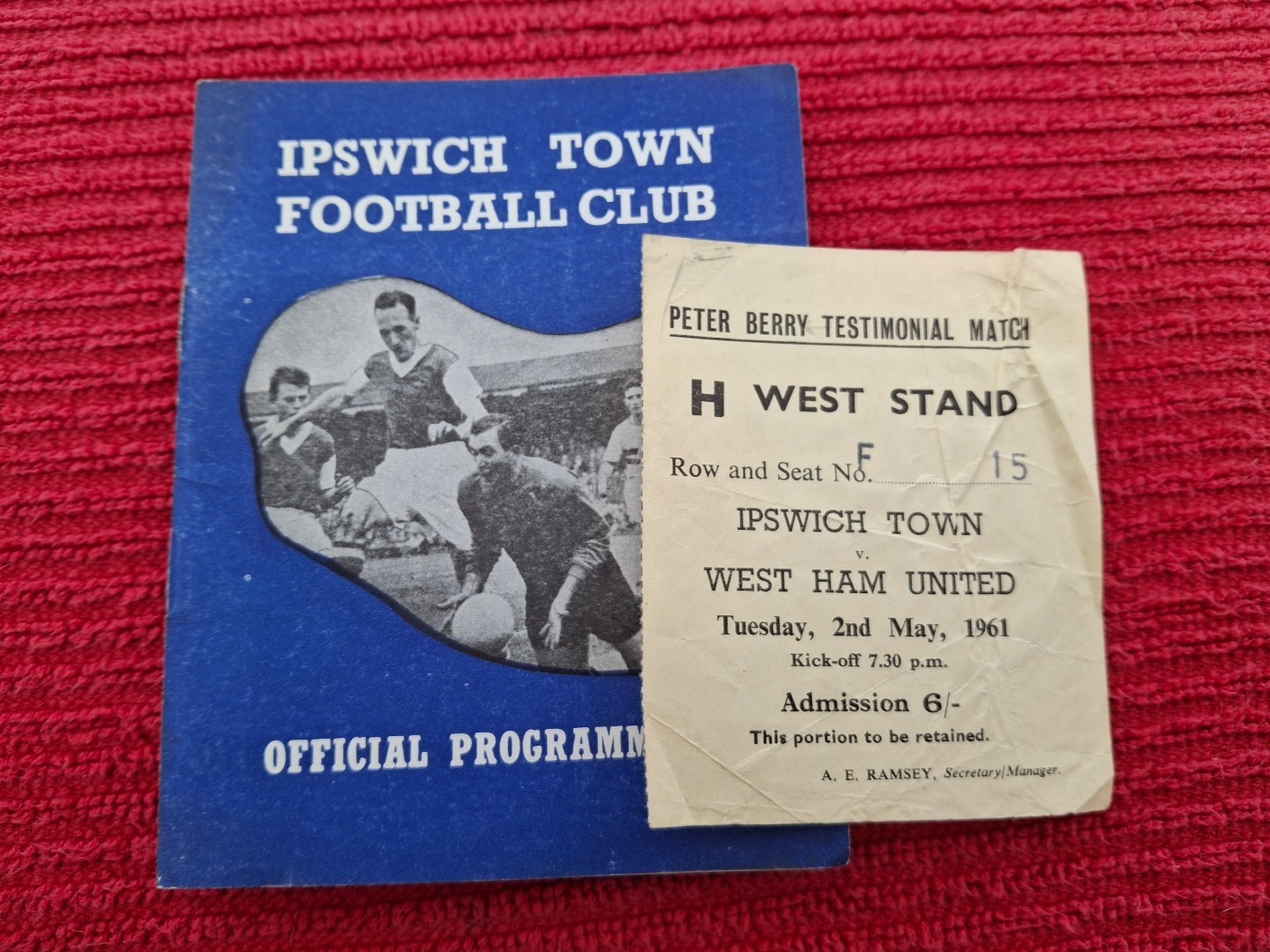 Ipswich Town v West Ham United programme & TICKET.  2/5/1961  Peter Berry Testim for sale on Ebay