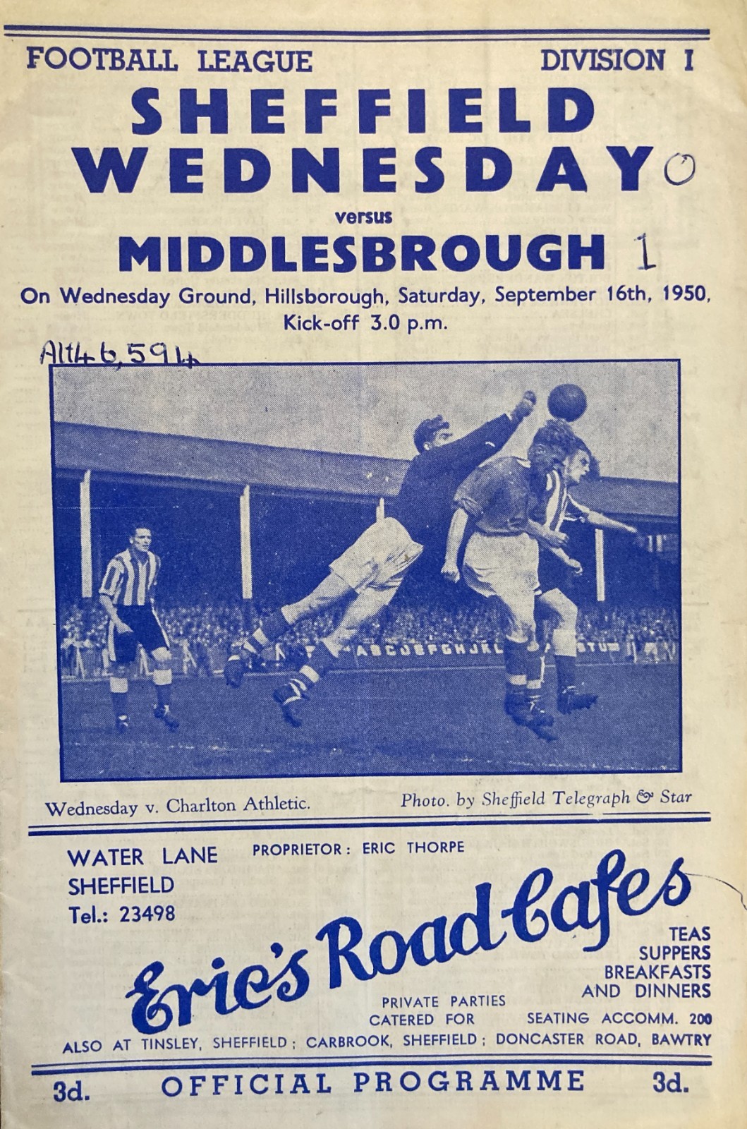 Sheffield Wednesday v Middlesbrough Div 1 1950/51 for sale on Ebay