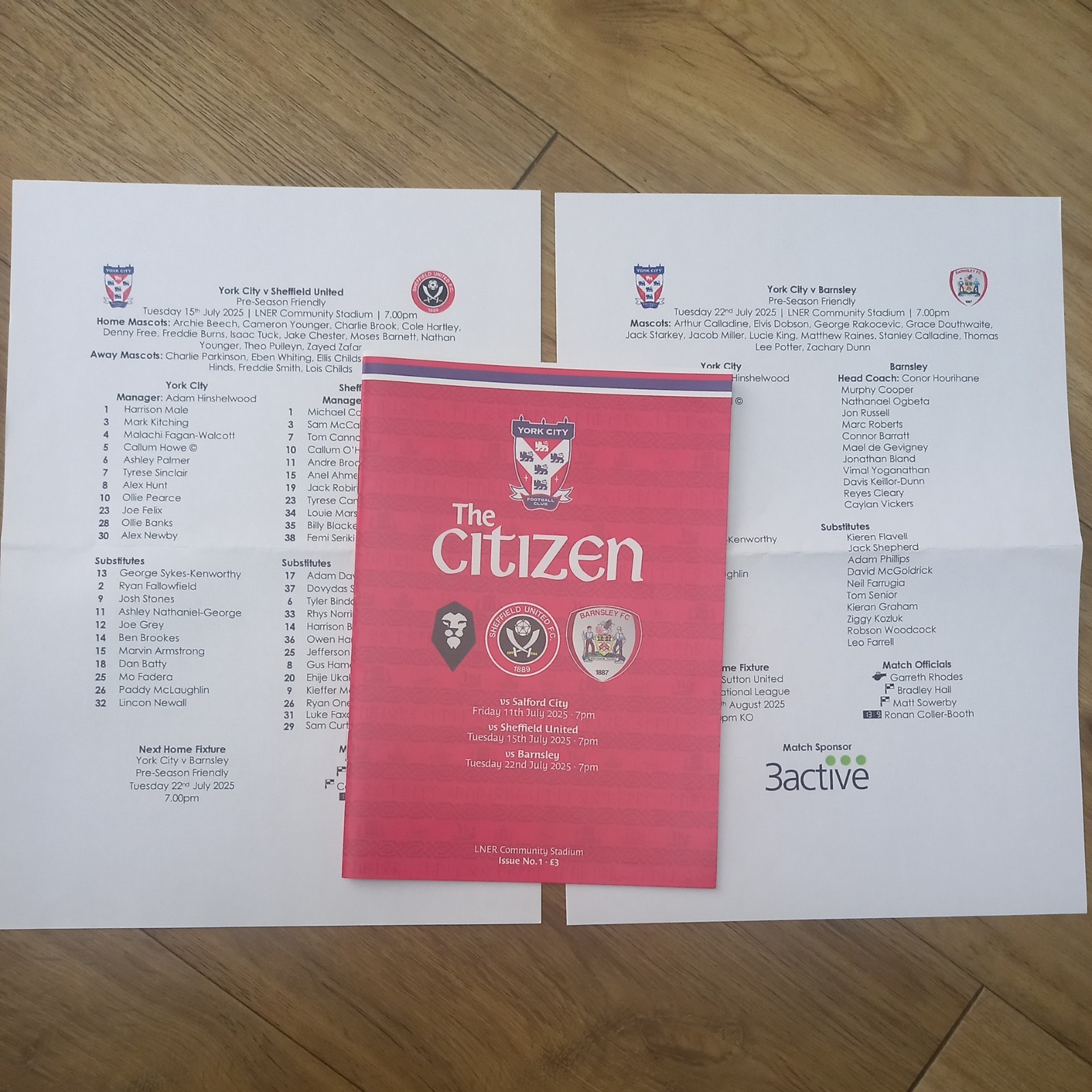 YORK CITY.2025-26 JOINT PRE SEASON PROGRAMME (SHEFFIELD UNITED.SALFORD.BARNSLEY) for sale on Ebay