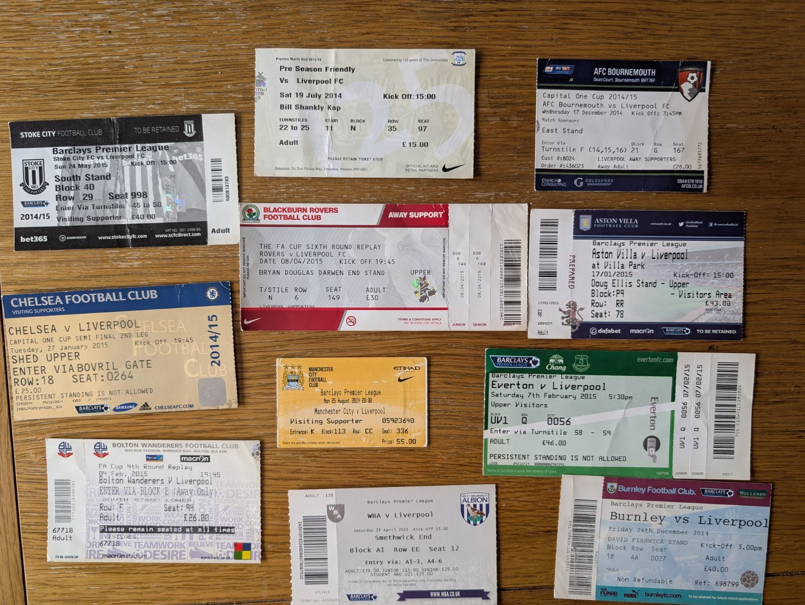 Liverpool FC - 11 away tickets from 2014/15 for sale on Ebay