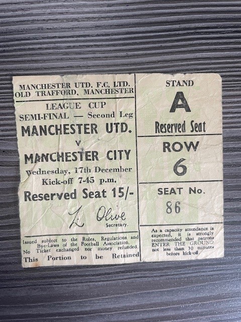 MANCHESTER UNITED v MAN CITY LEAGUE CUP S/F 68/9 for sale on Ebay