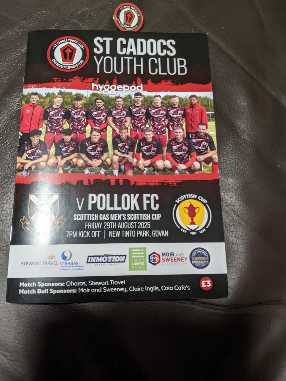  ST CADOCS YOUTH CLUB v POLLOCK OFFICIAL  CUP PROGRAMME & BADGE 29/8/2025 for sale on Ebay