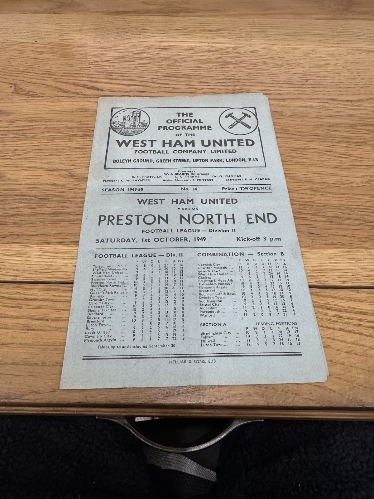 WEST HAM V PRESTON 1949-1950 for sale on Ebay