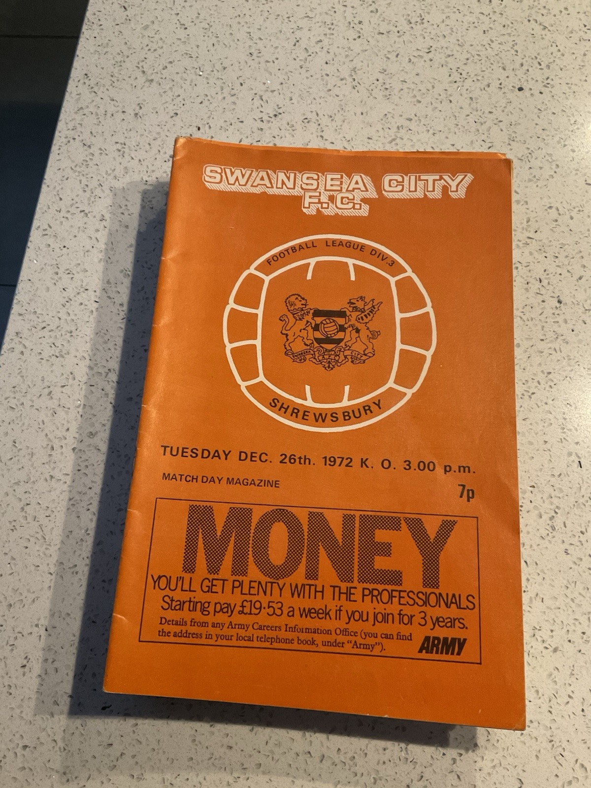 Swansea City v Shrewsbury Town 26th Dec 1972 for sale on Ebay