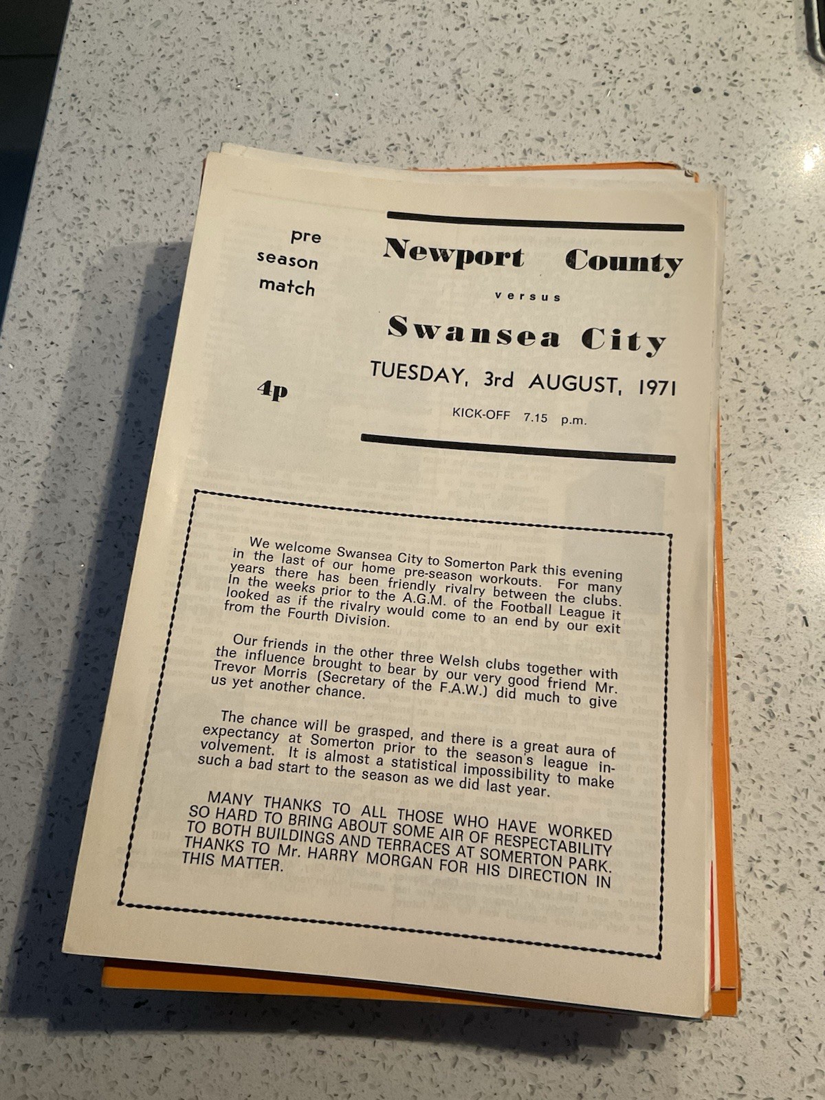 Newport County v Swansea City 3rd Aug 1971 Pre Season Match  for sale on Ebay