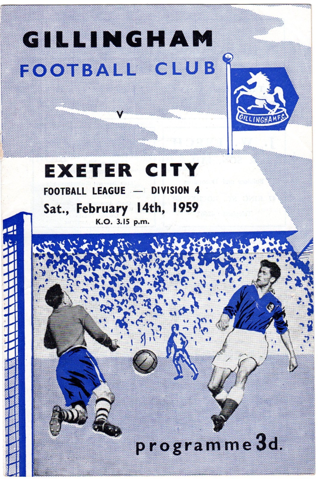 Gillingham v Exeter City  February 14th 1959 for sale on Ebay