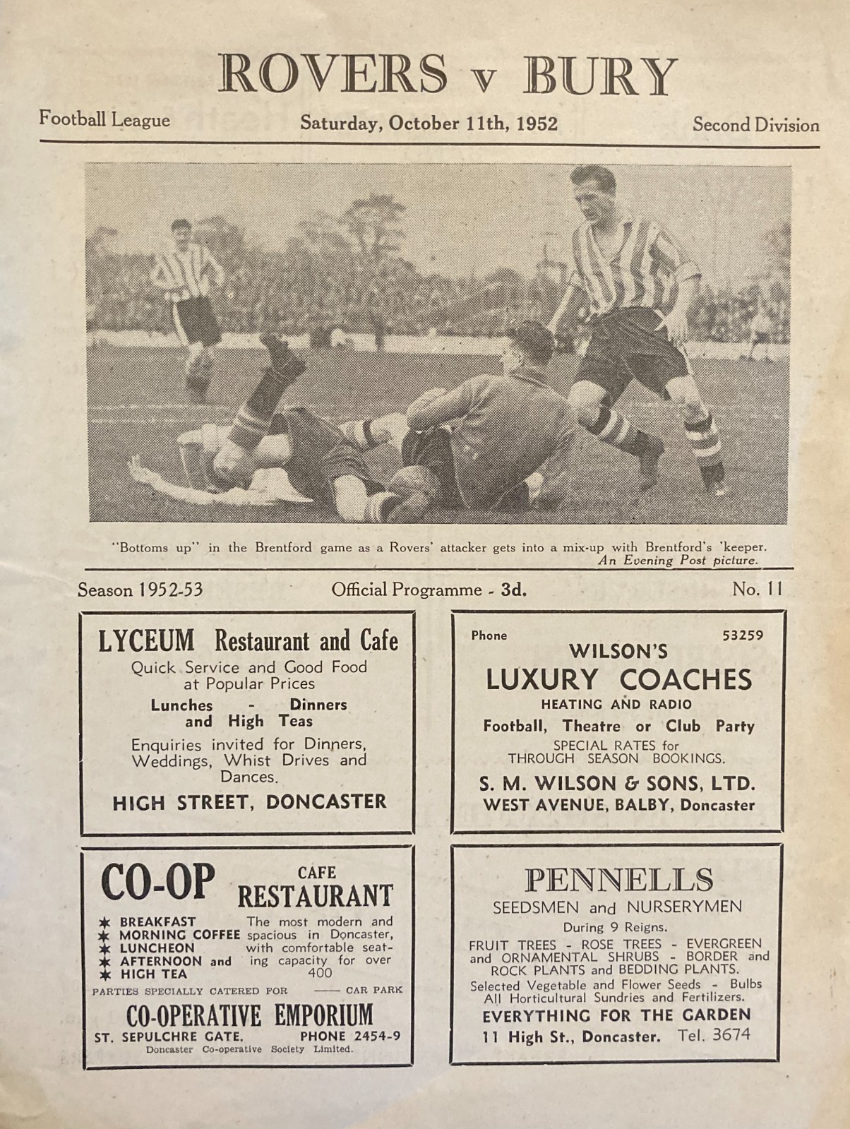 Doncaster Rovers v Bury Div 2 1952/53 for sale on Ebay
