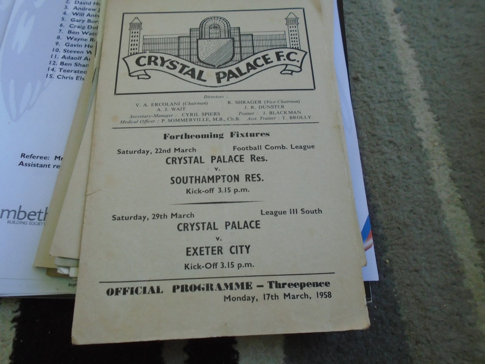 CRYSTAL PALACE V ENGLAND AMATEURSD XI 1957-8 for sale on Ebay