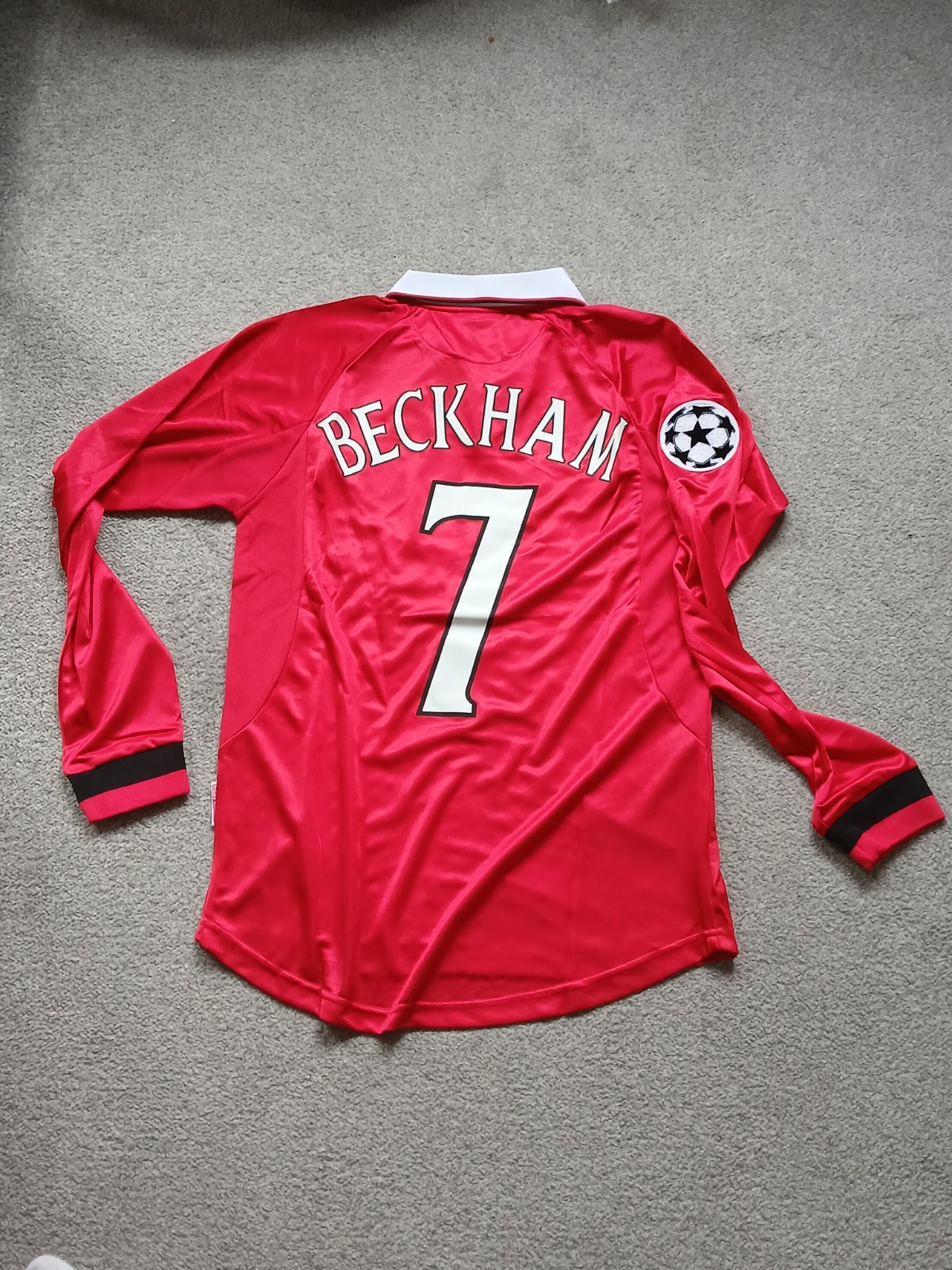 David Beckham #7 Manchester United 1999 Champions League Final Home Long Sleeve for sale on Ebay