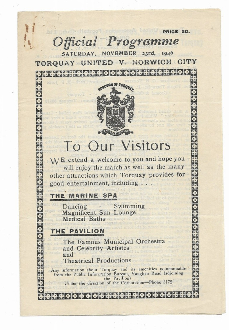 1946/47 Division 3 South - TORQUAY UNITED v. NORWICH CITY for sale on Ebay