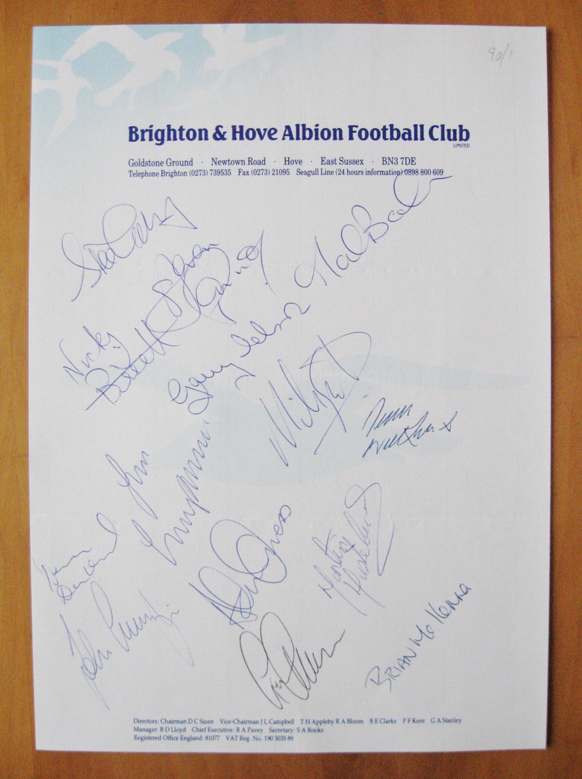 BRIGHTON 1990/1991 Hand Signed Sheet On Official Club Paper x 14 Autographs for sale on Ebay