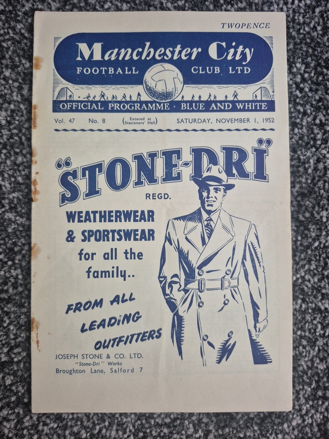 Manchester City V Sunderland 1952-53 Div 1 for sale on Ebay