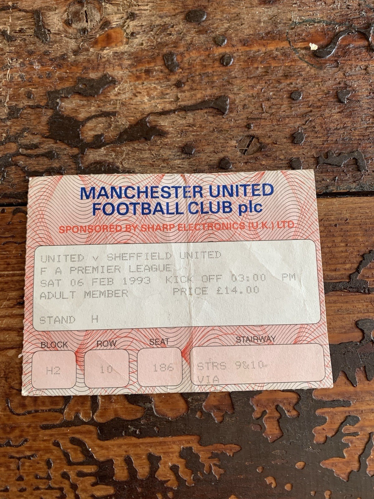 Manchester United V Sheffield United 06/02/1993 Premier League Ticket for sale on Ebay