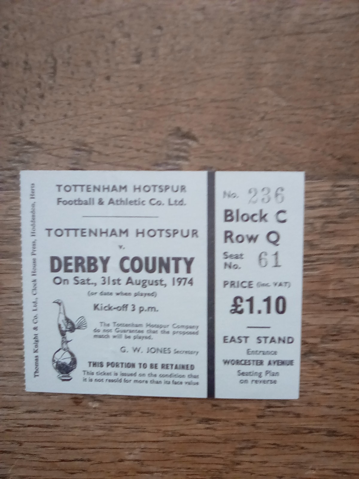 Tottenham v Derby County 31/08/1974 for sale on Ebay