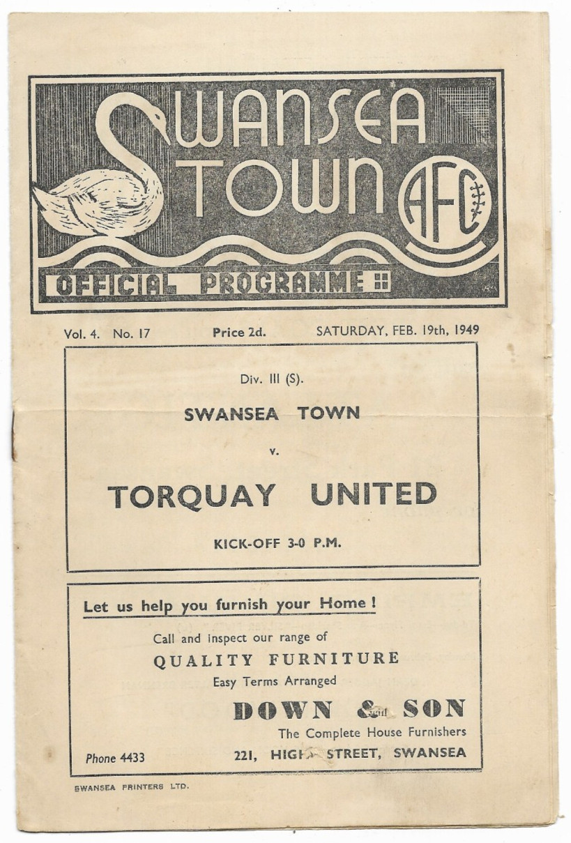 1948/49 Division 3 South - SWANSEA TOWN v. TORQUAY UNITED (with Yth Intl insert) for sale on Ebay