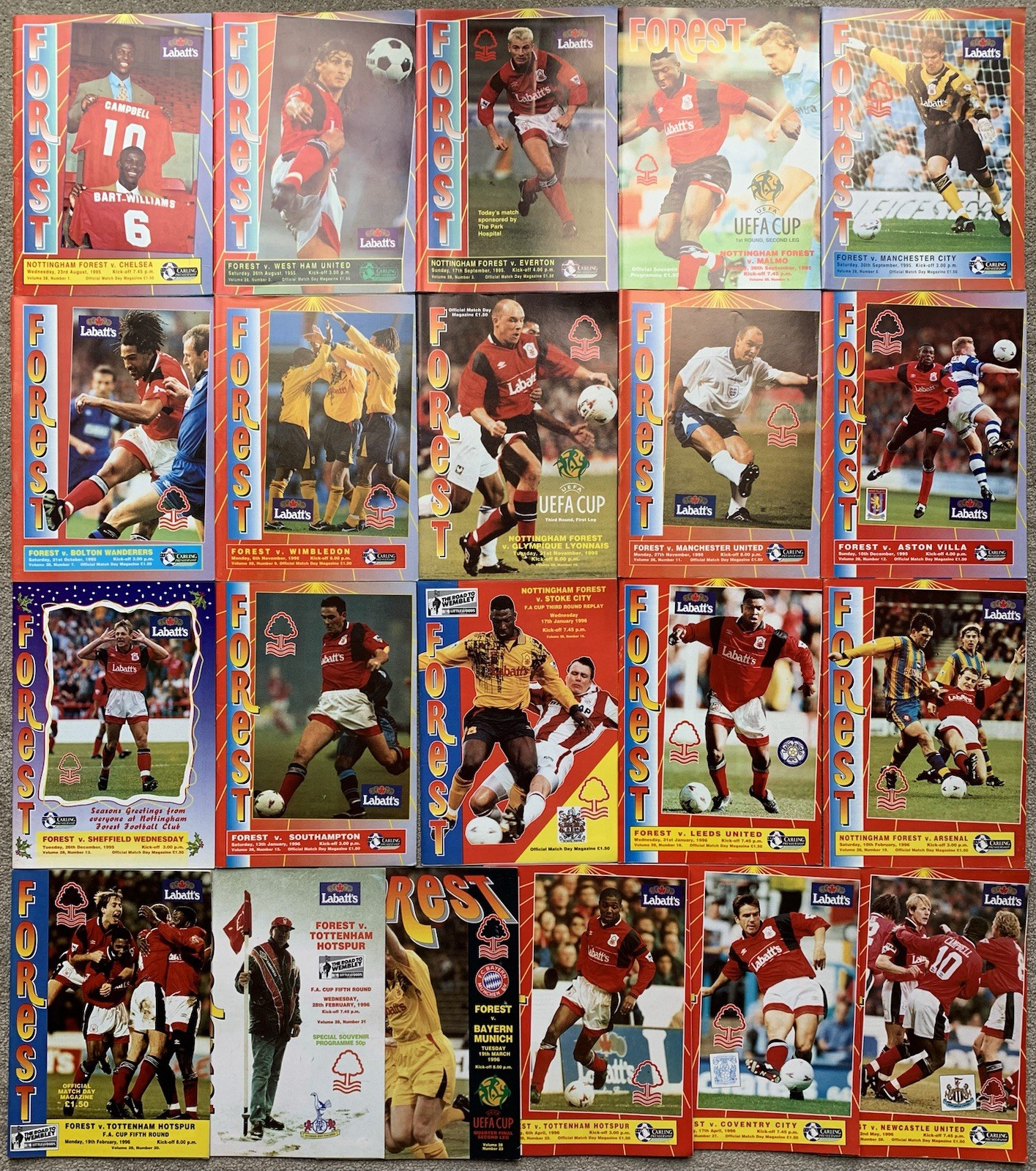 NOTTINGHAM FOREST FC 1995 1996 HOME FOOTBALL PROGRAMME COLLECTION Memorabilia for sale on Ebay