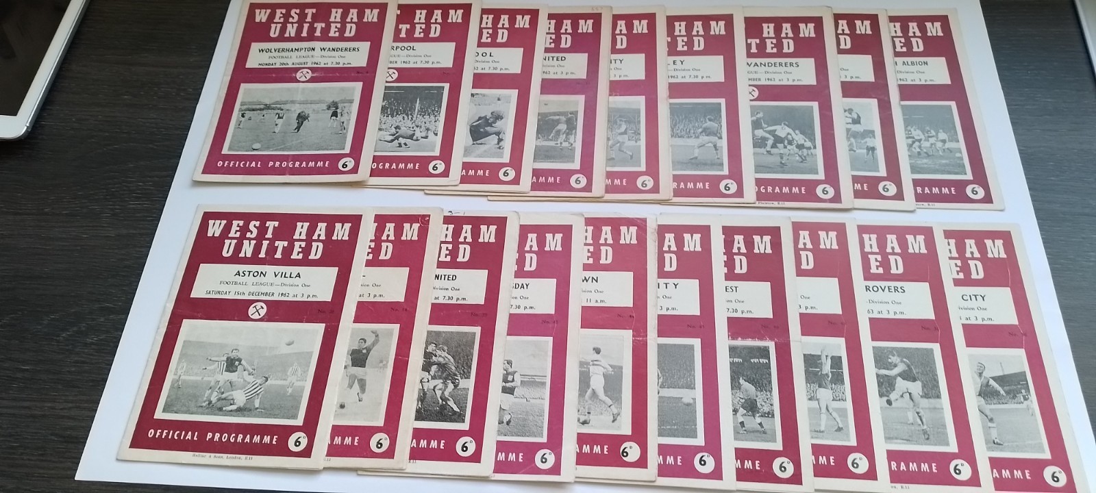 QTY. 19 x 1962-1963 WEST HAM UNITED LEAGUE DIVISION 1 HOME PROGRAMMES for sale on Ebay