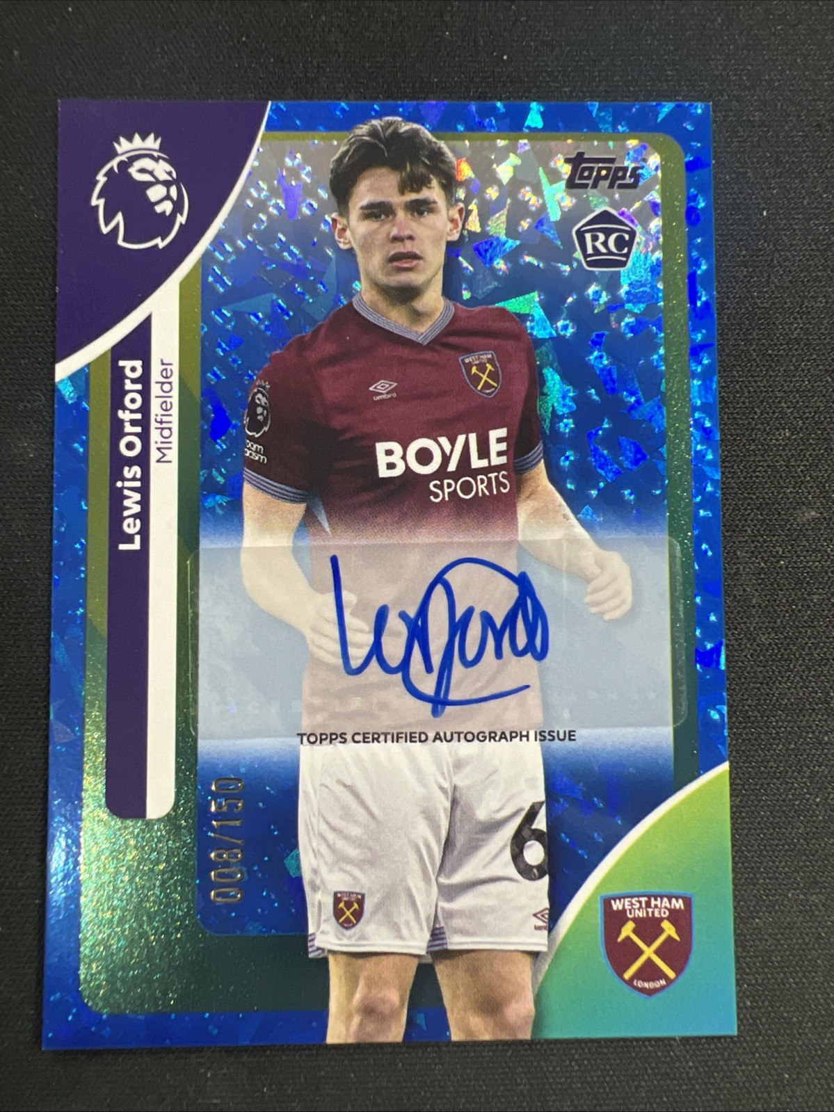 Lewis Orford signed West Ham 008/150 Topps Premier League 2026 for sale on Ebay
