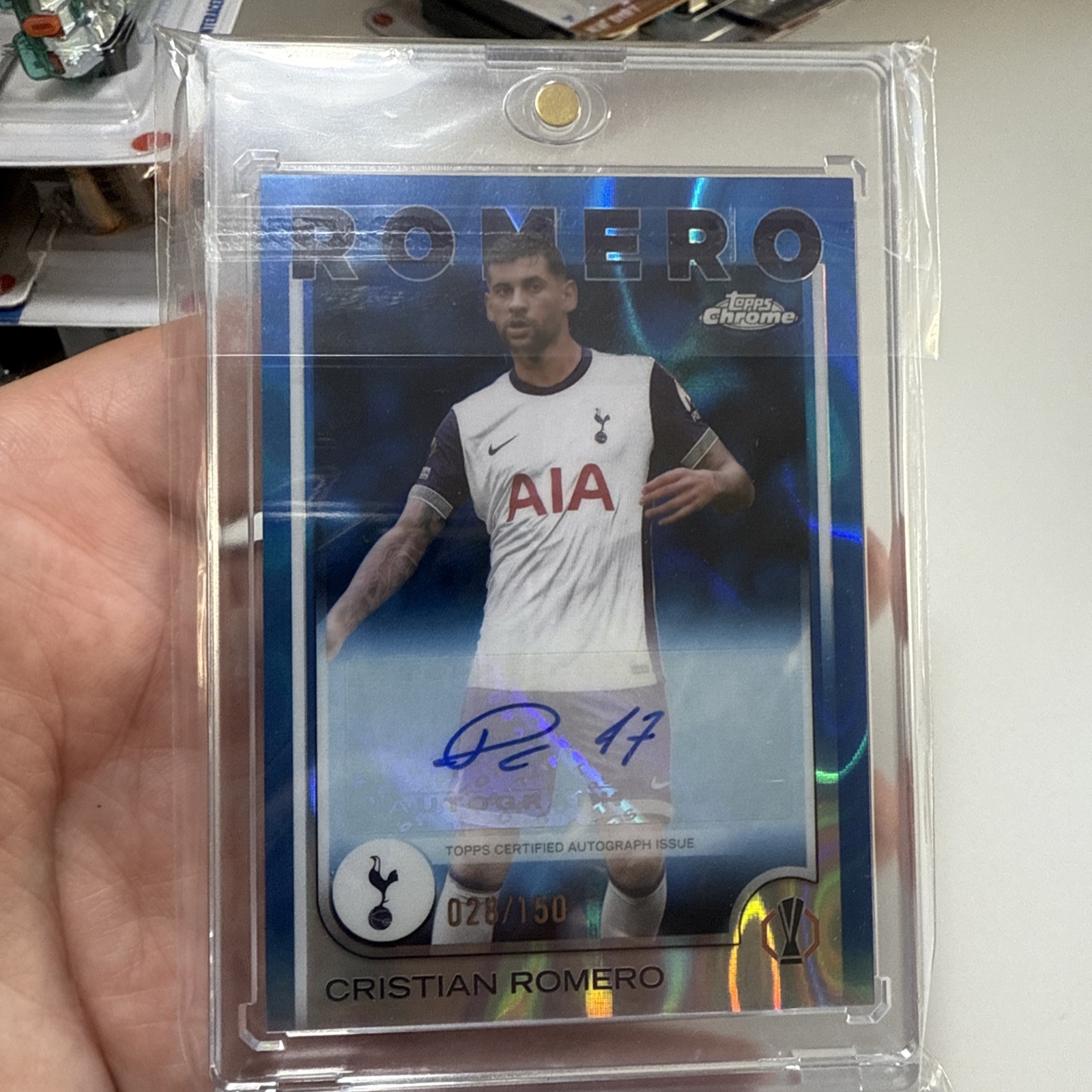Topps Chrome UEFA 2024/25 Cristian Romero /150 Blue Auto Tottenham Hotspur for sale on Ebay