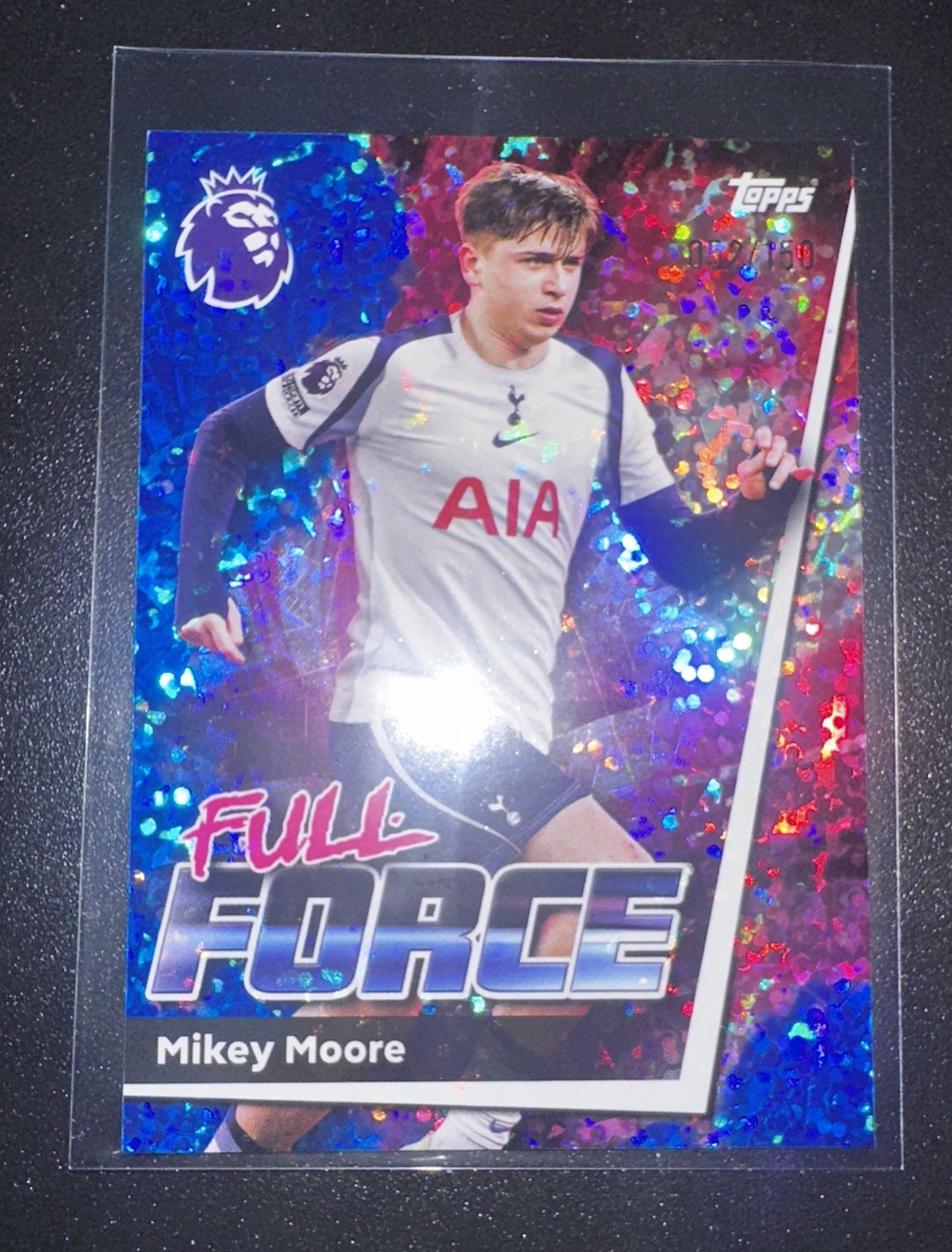 Topps Premier League 2026 Mikey Moore Tottenham Full Force Blue Sparkle 052/150 for sale on Ebay