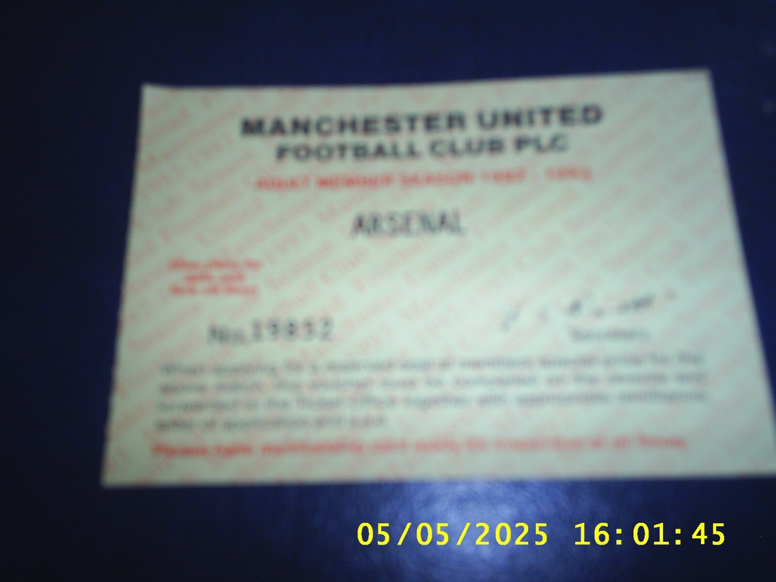 1992/93 MANCHESTER UNITED v ARSENAL 1st PREMIER SEASON MEMBER TICKET VOUCHER for sale on Ebay
