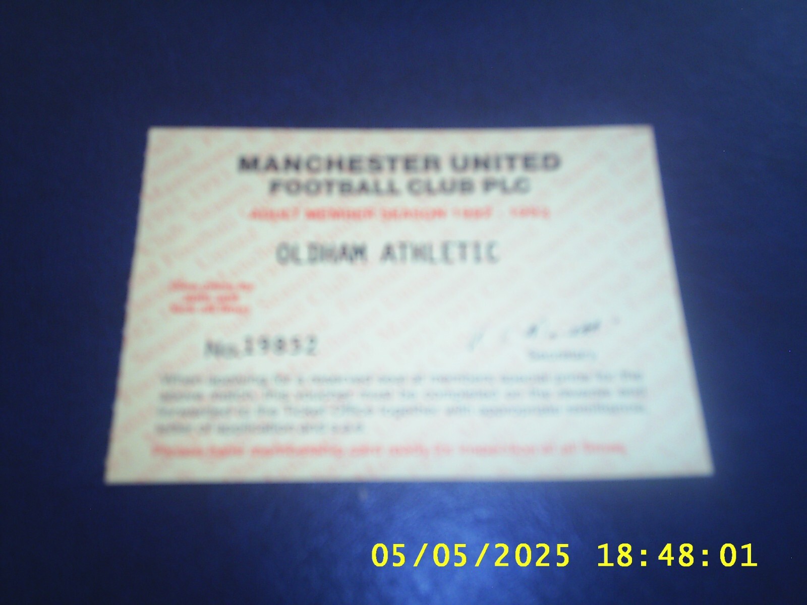 1992/93 MANCHESTER UNITED v OLDHAM ATHLETIC 1st PREMIER MEMBER TICKET VOUCHER for sale on Ebay