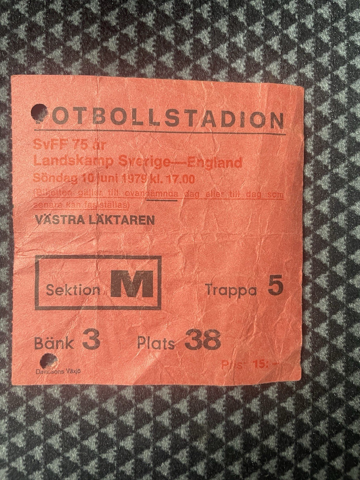 Sweden v England Friendly Match Ticket Stub 10 June 1979 for sale on Ebay