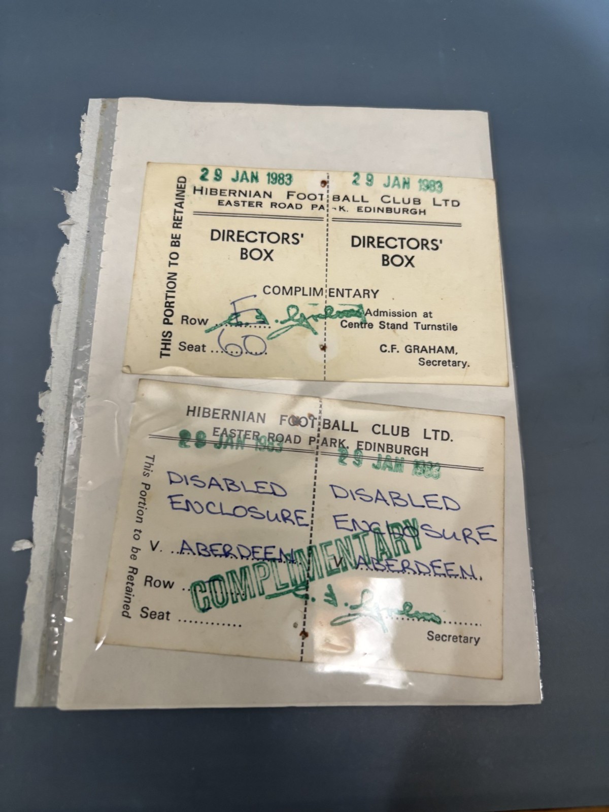 TICKETS HIBERNIAN v ABERDEEN Jan 1983 Directors Box + Disabled enclosure unused for sale on Ebay