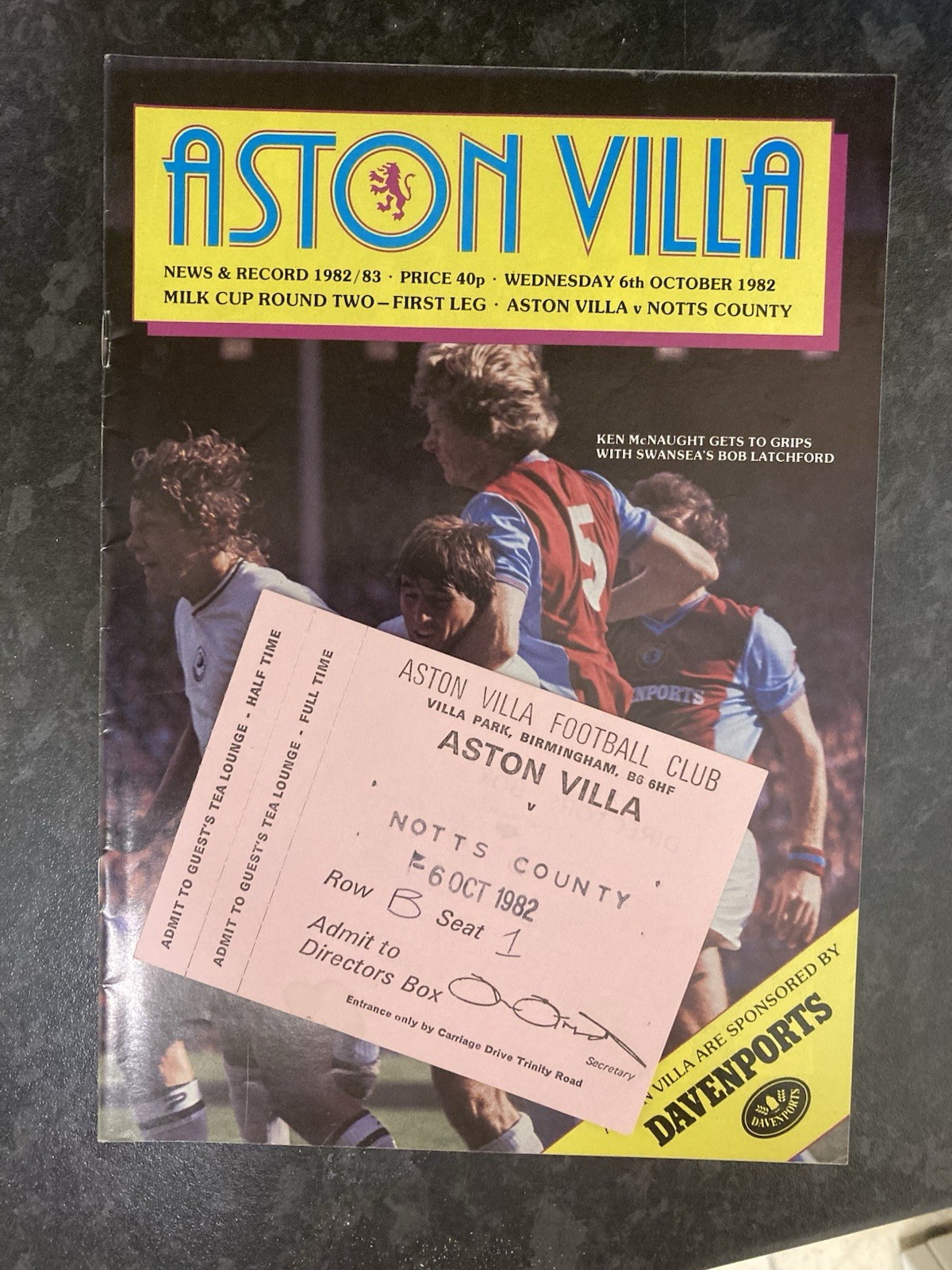 Aston Villa v Notts County League Cup with TICKET 1982/83 for sale on Ebay