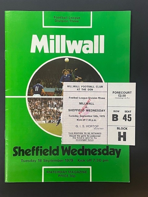 1979/80 MILLWALL V SHEFFIELD WEDNESDAY 18-09-1979 DIVISION 3 & TICKET for sale on Ebay