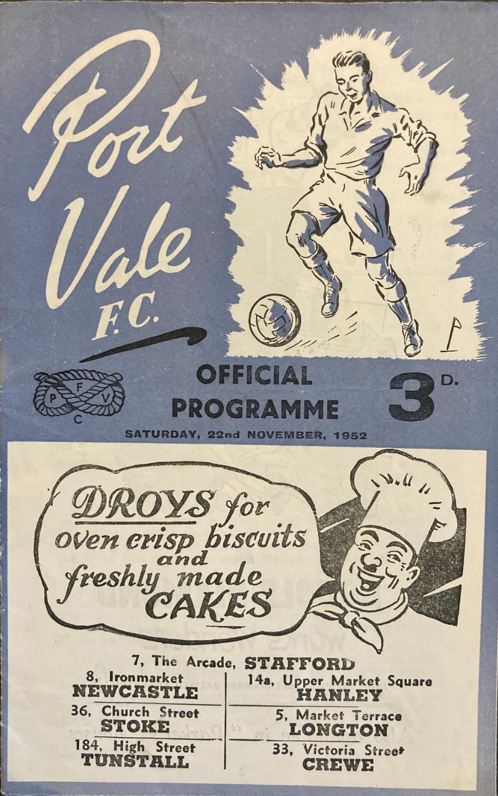Port Vale v Exeter City F A Cup 1st round 1952/53 for sale on Ebay