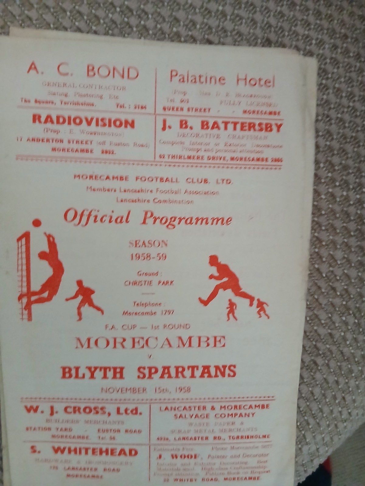 MORECAMBE v BLYTH SPARTANS FA cup 1st round 15 November 1958 for sale on Ebay