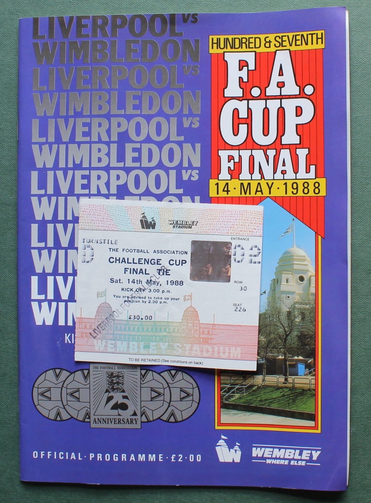 1988 F.A. CUP FINAL, LIVERPOOL V WIMBLEDON, FOOTBALL PROGRAMME & TICKET. WEMBLEY for sale on Ebay