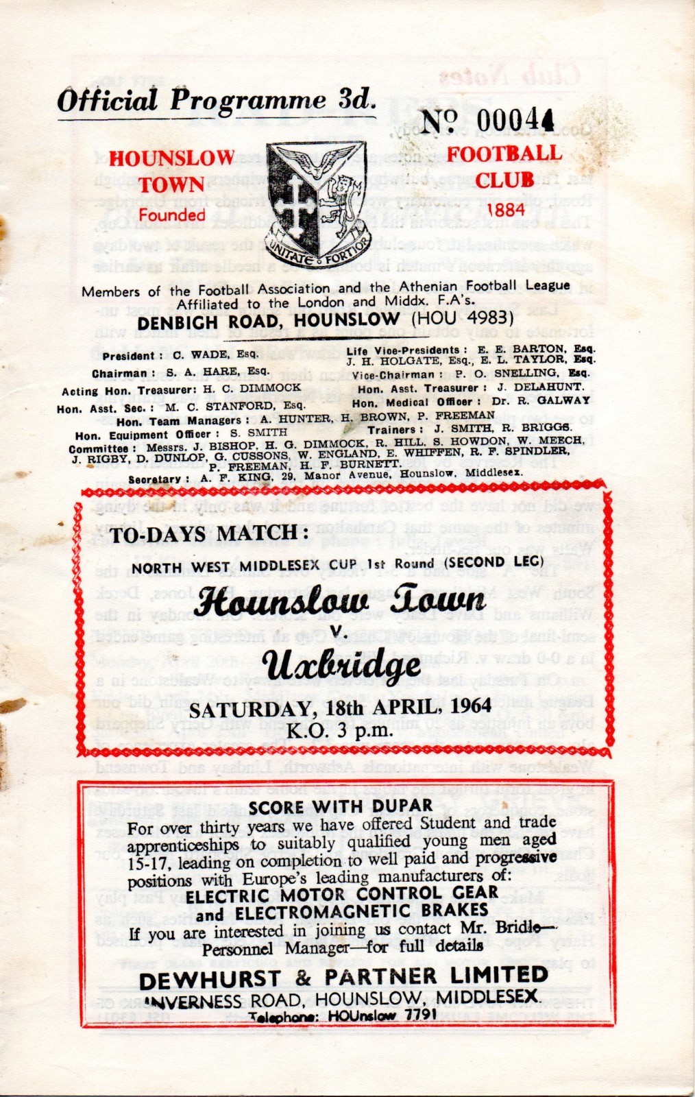 Hounslow Town set of 12 programmes 1964 incl. v. Reading & Dagenham for sale on Ebay