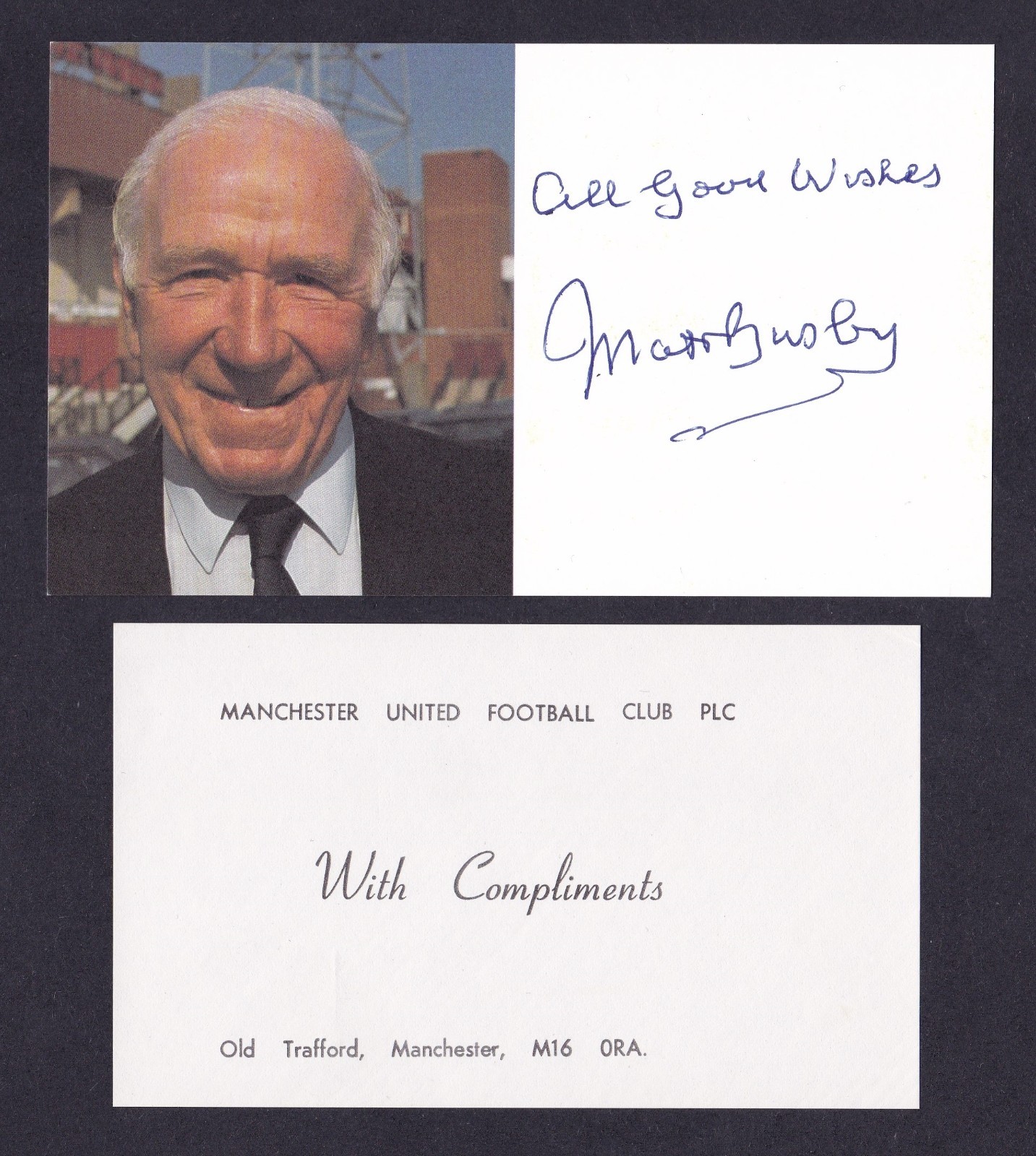 MANCHESTER UNITED Matt Busby Hand Signed Picture Card Autograph Compliments Slip for sale on Ebay