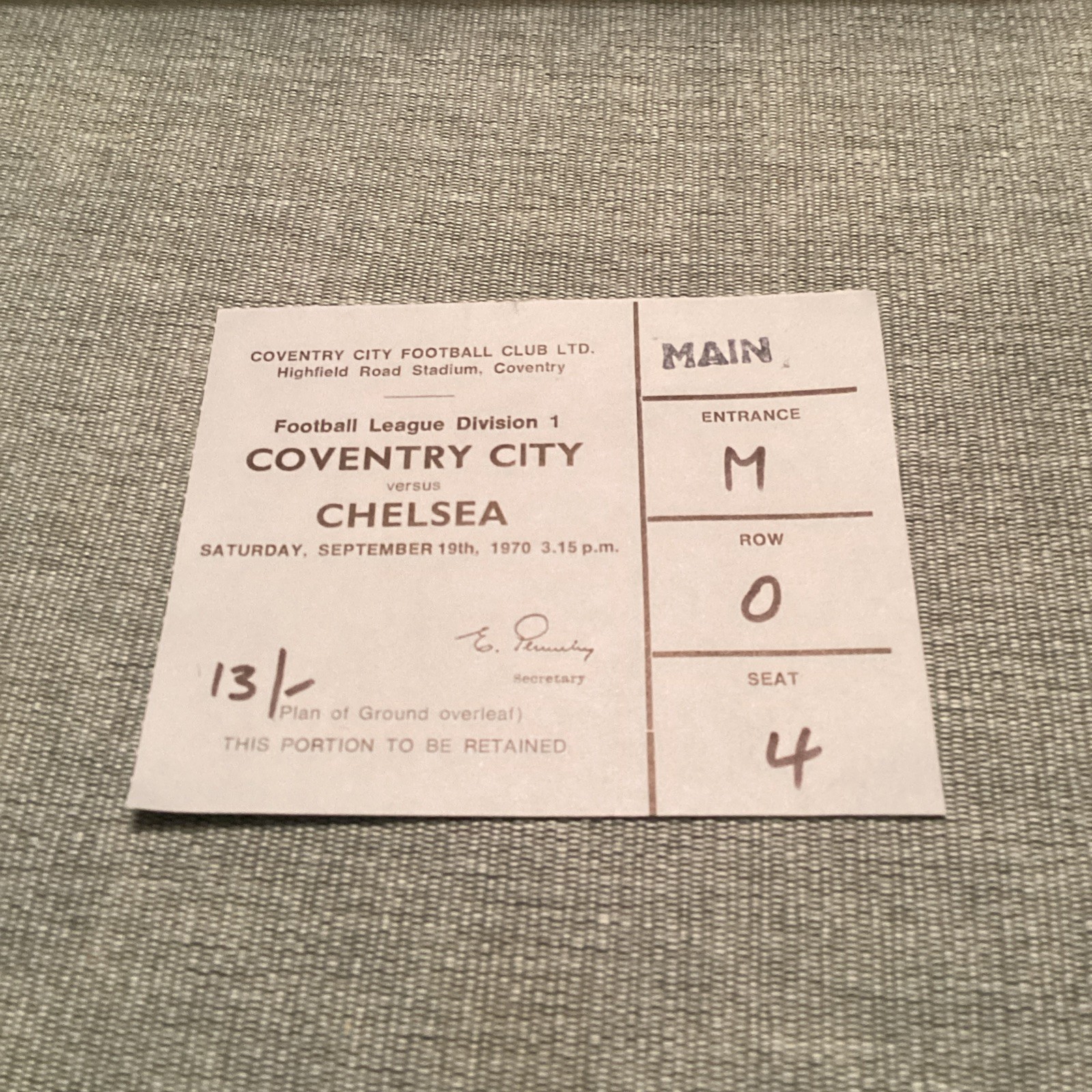 1970/71 Coventry City v Chelsea match ticket. for sale on Ebay