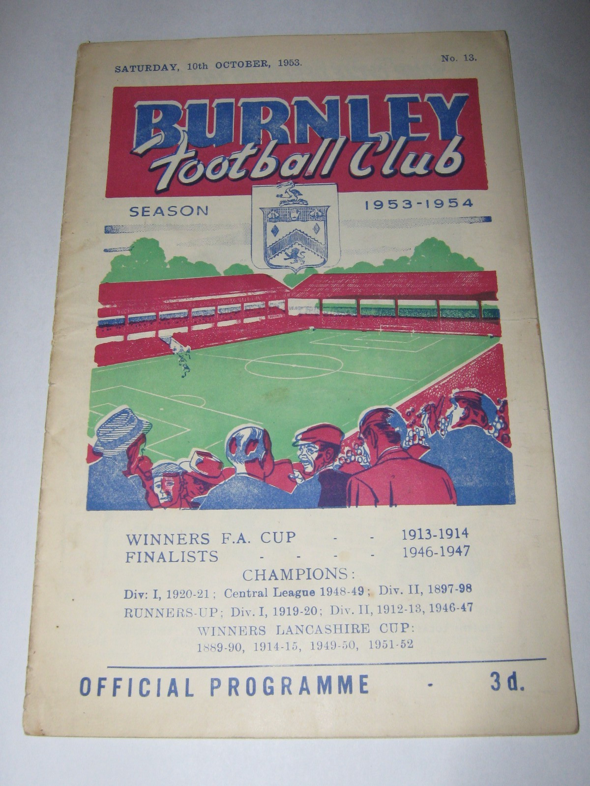 **VINTAGE** BURNLEY v PORTSMOUTH Programme  1953/1954   *Good Condition* for sale on Ebay