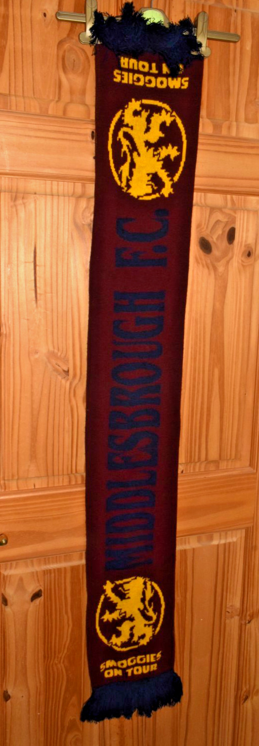 MIDDLESBROUGH FOOTBALL CLUB SMOGGIES ON TOUR  WOOLEN SCARF for sale on Ebay