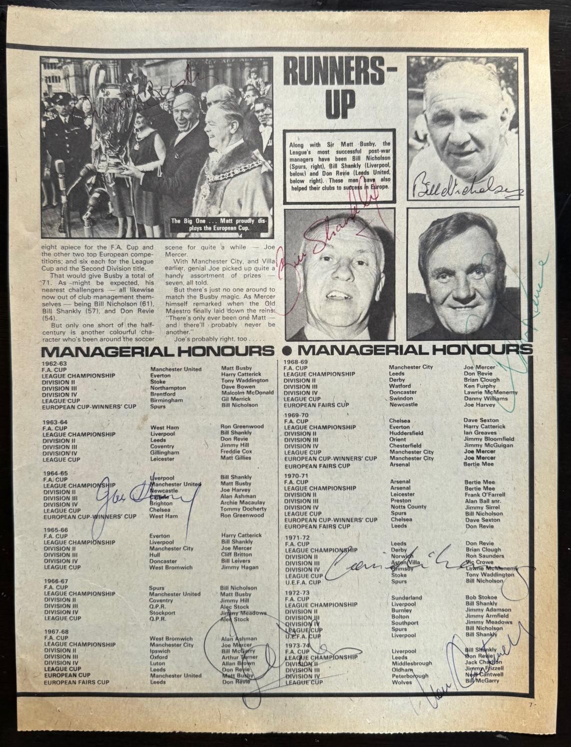 DON REVIE MATT BUSBY BILL SHANKLY JOE HARVEY signed 1970s Manager Photo Feature for sale on Ebay