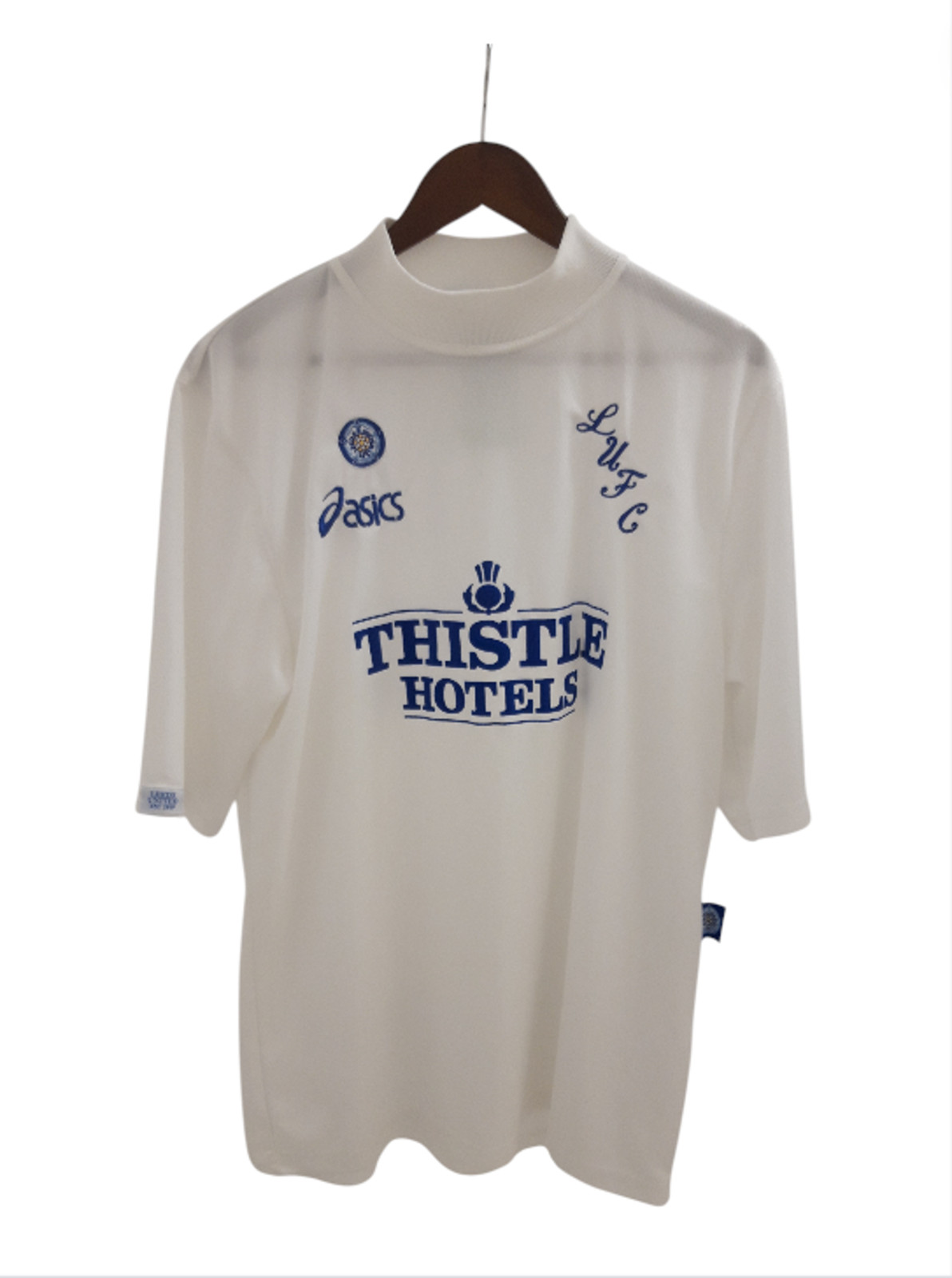 ASICS Men's Size UK Large White/Blue Embroidered Leeds Football Shirt PRE-LOVED for sale on Ebay
