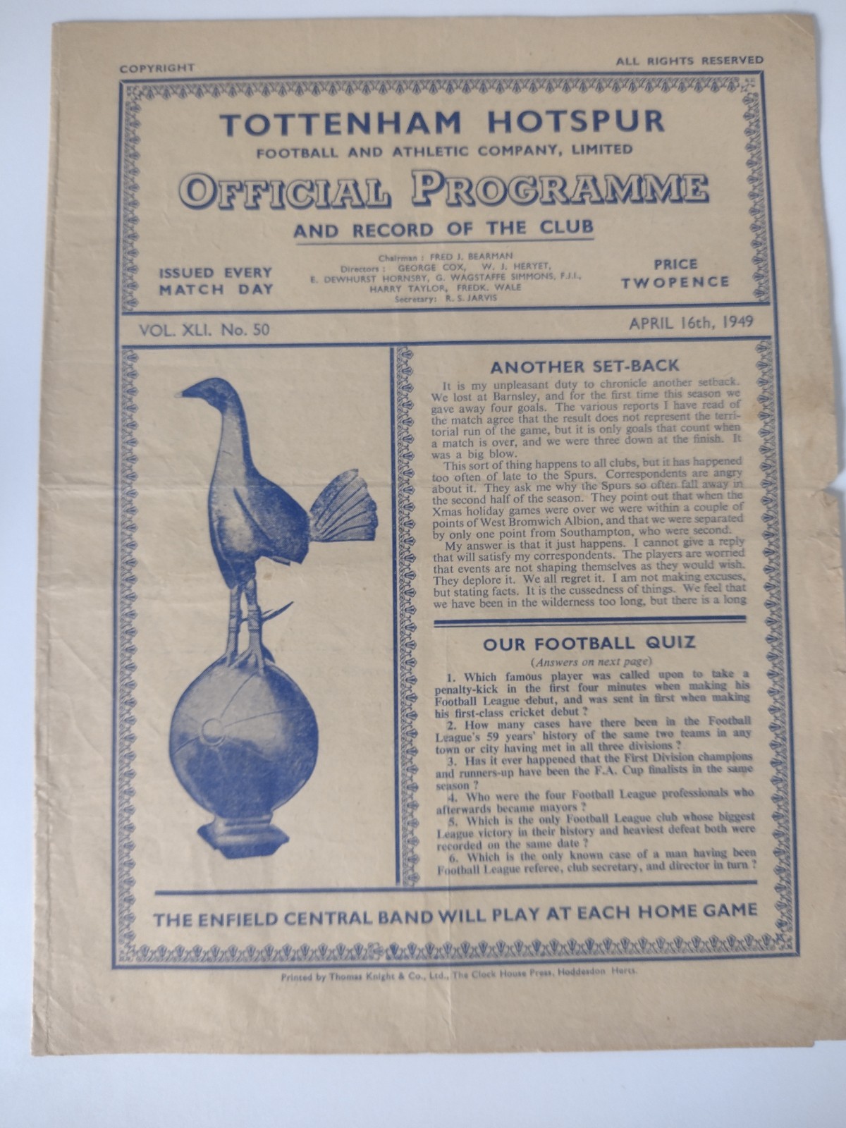Tottenham Hotspur v Grimsby Town Football Programme 16 April 1949 - Division 2 for sale on Ebay
