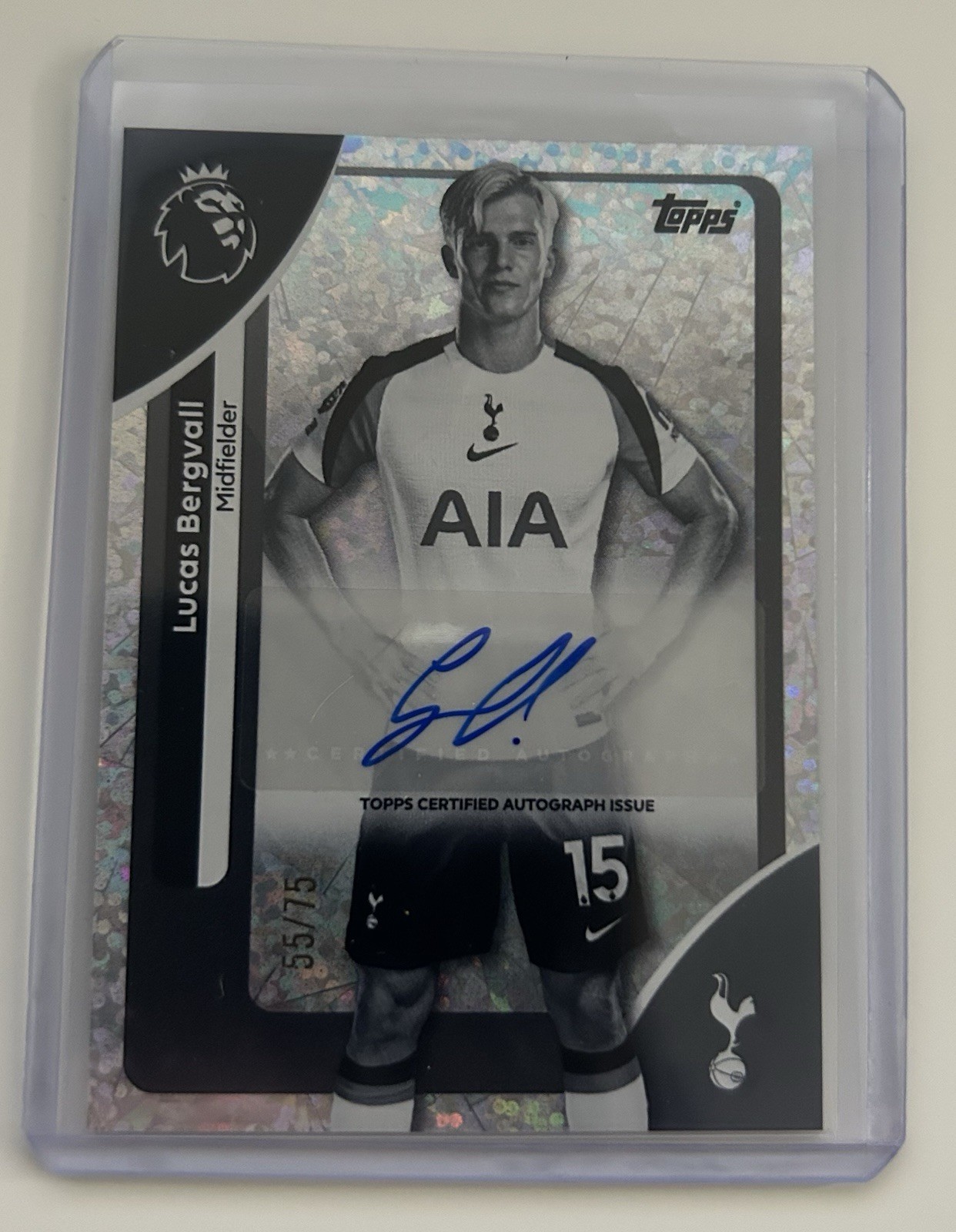 Topps Premier League 2026 Lucas Bergvall Tottenham Hotspur B&W Auto /75 for sale on Ebay