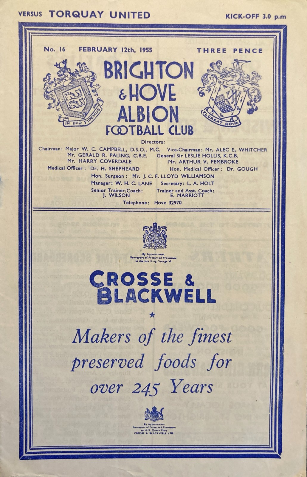 Brighton v Torquay United Div 3 (S) 1954/55 for sale on Ebay